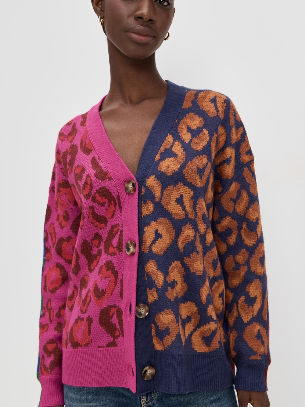 FARM Rio Colorblock Leopard Cardigan